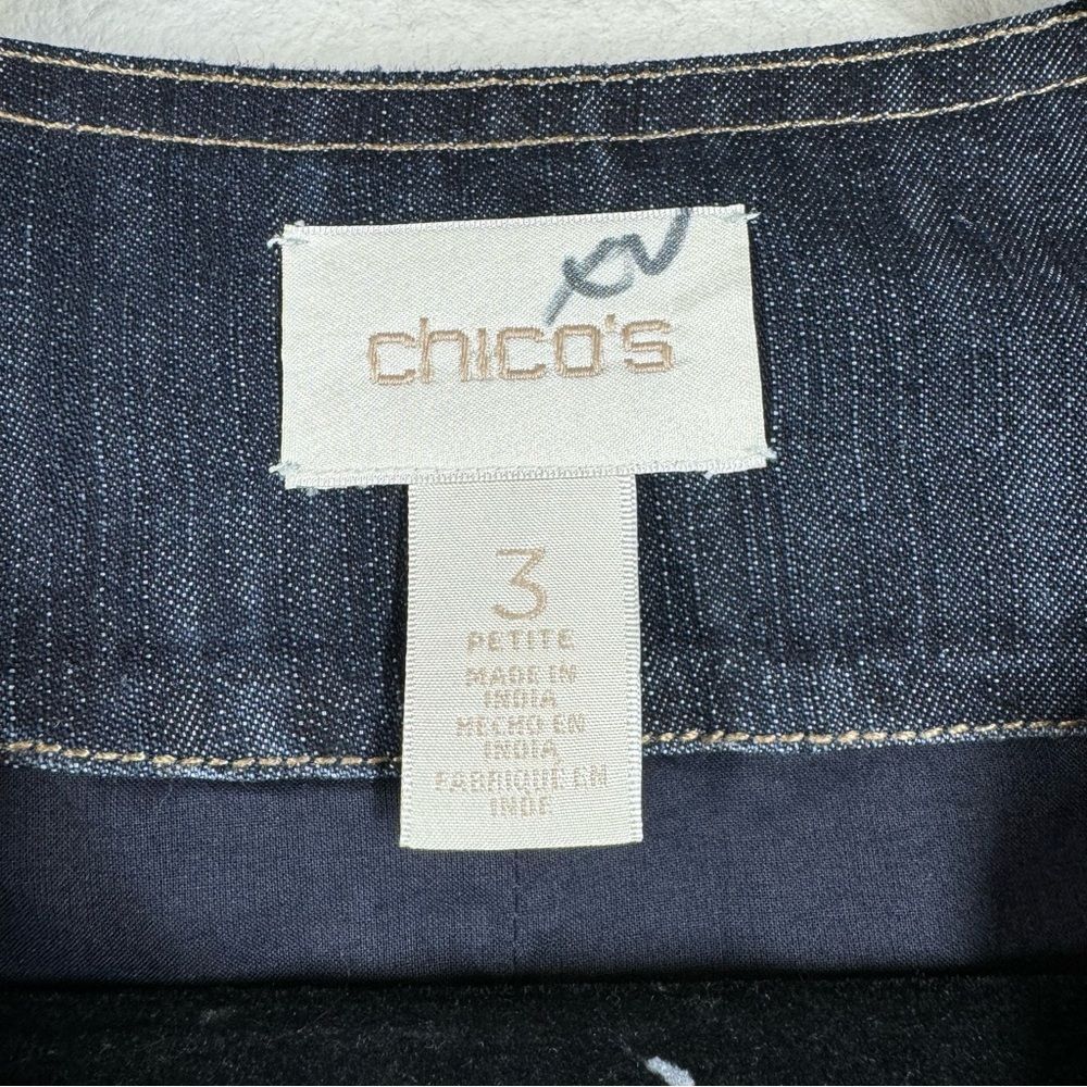 Chicos Denim Lace Doilie Long Blazer Jacket Boho Embellishment Size 3 Or XL - Picture 7 of 12